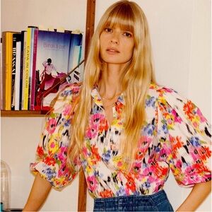 ANTHROPOLOGIE MAEVE Rachael‎ Floral Blouse Size XS Puff Sleeves Button Front
